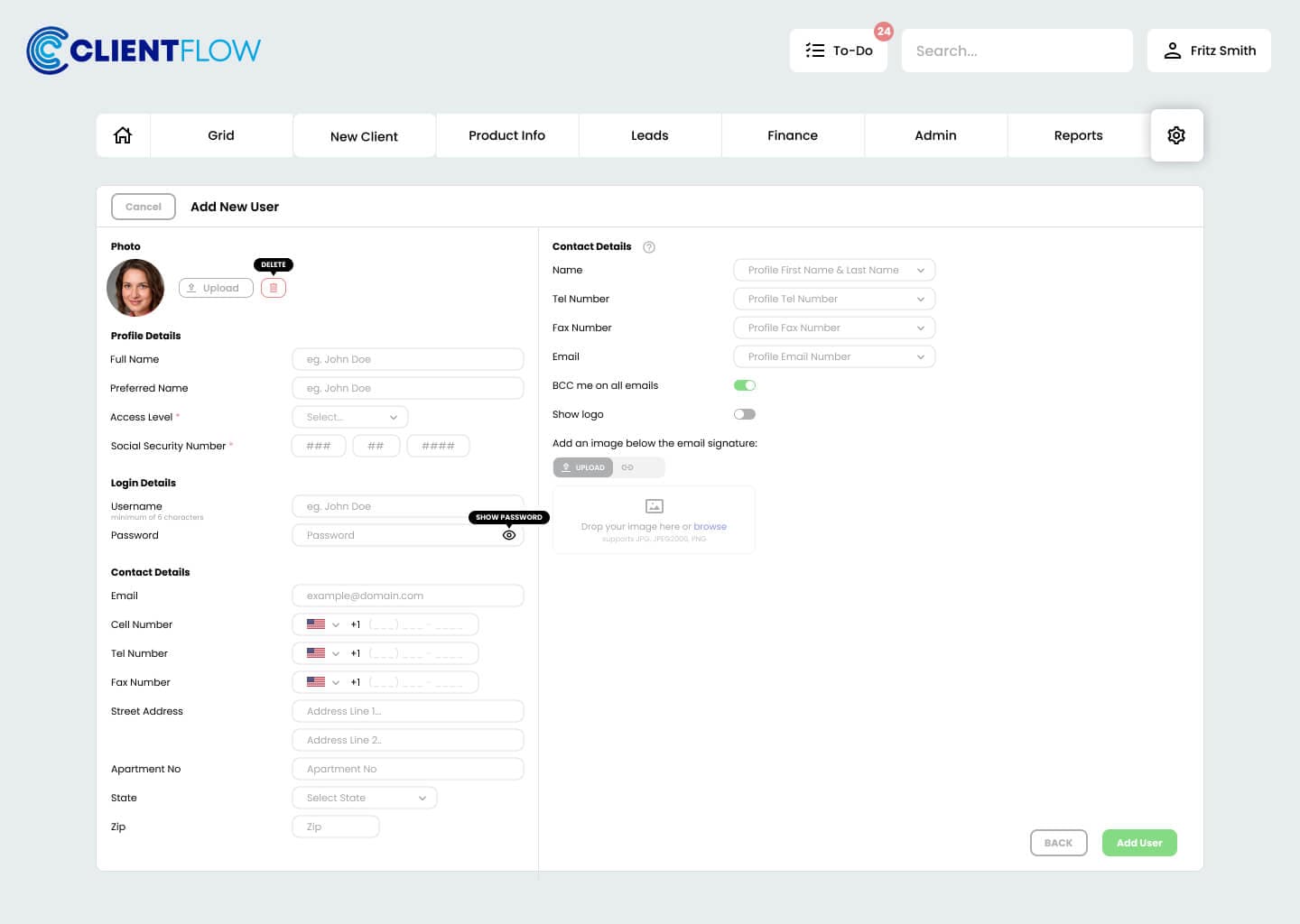 Automated email and SMS composer inside ClientFlow
